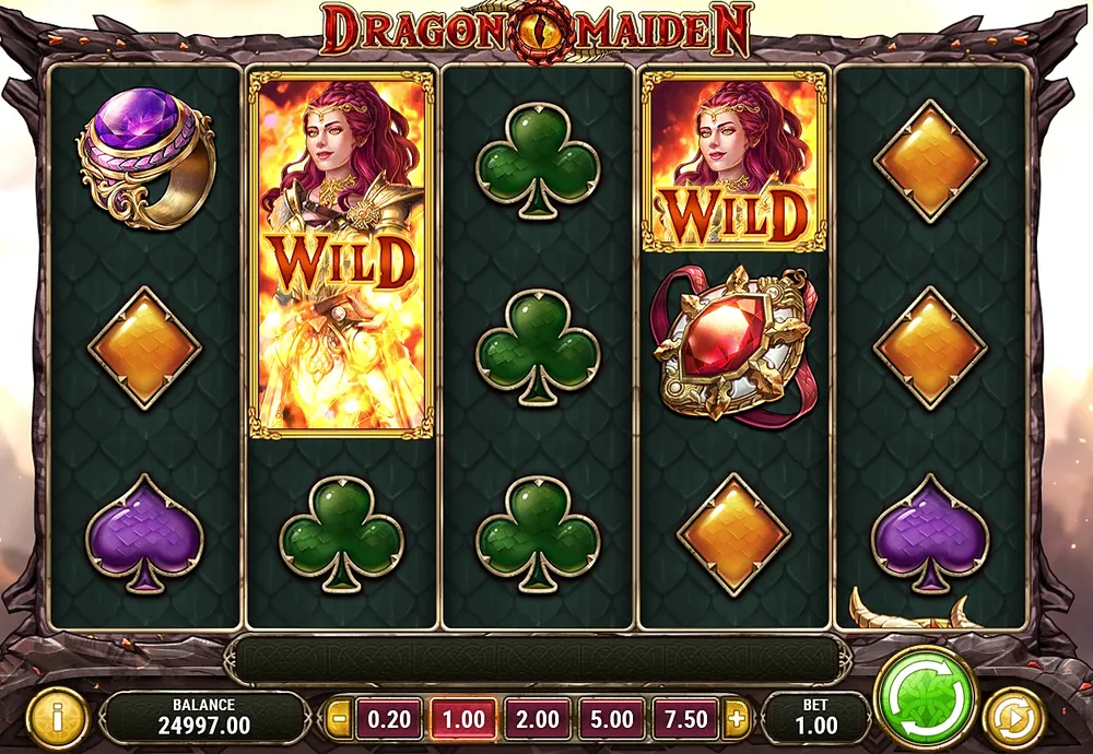 Two Dragon Maiden symbols turned Wild, one expanded to full reel height