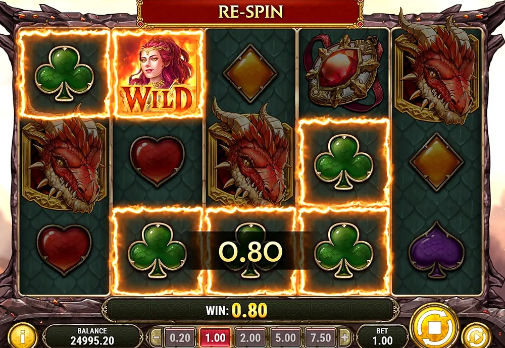 Re-spin round with three Dragon Scatters landed and a Wild Maiden win